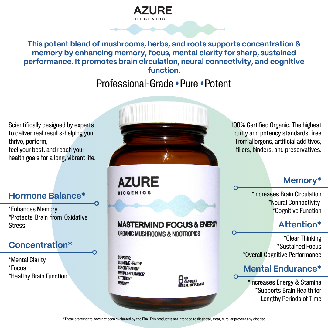 Master Mind Focus & Energy Formula - Organic Mushroom and Nootropics- Lion’s Mane, Cordyceps, Ginkgo & Rhodiola