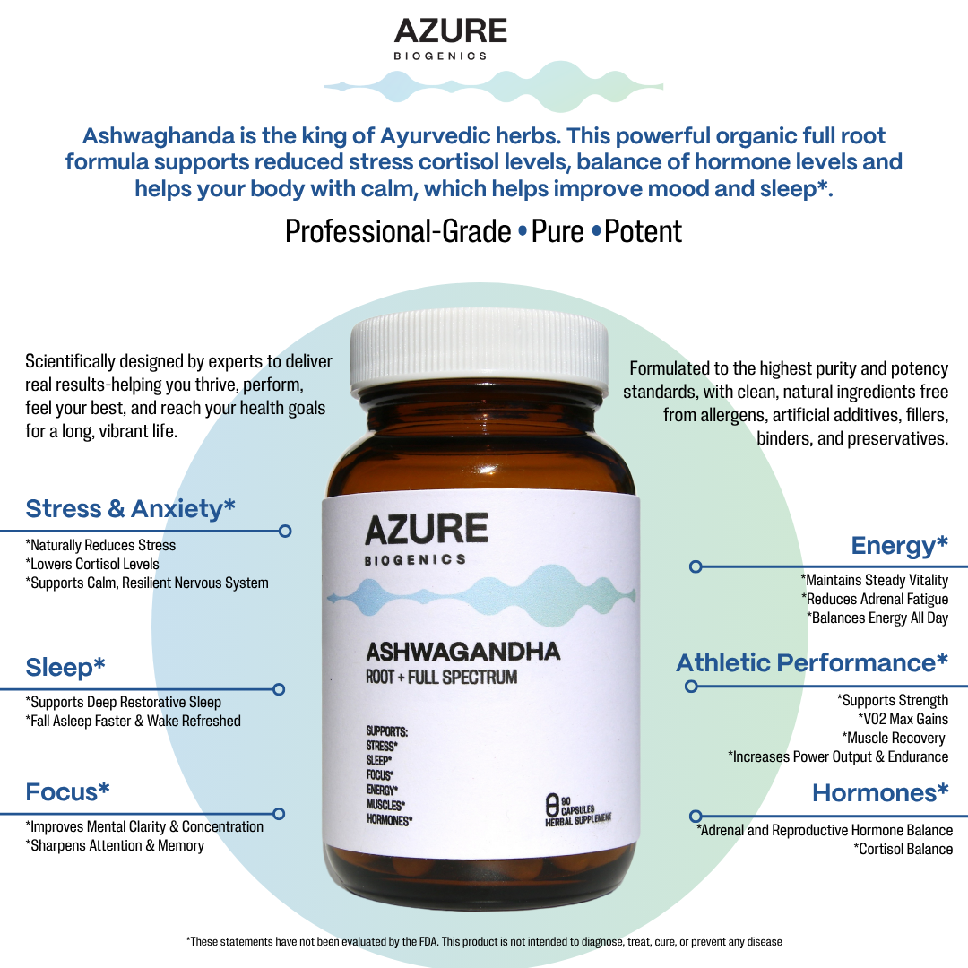 Ashwagandha Root - Organic Root + Full Spectrum Formula – Supports Stress, Sleep, Focus, Energy, Muscles and Hormones*