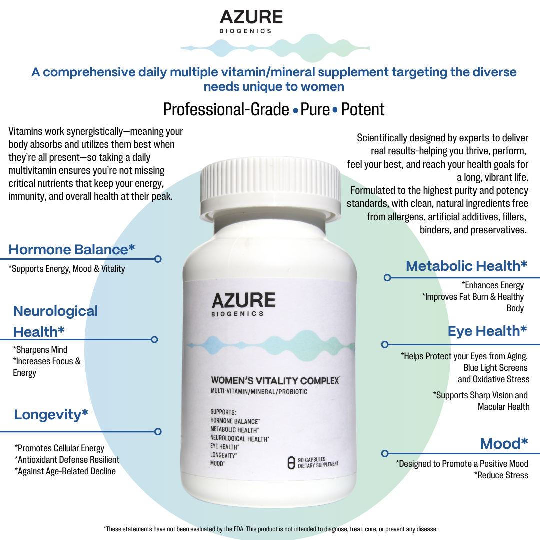 Women’s Vitality Complex Multivitamin / Mineral / Probiotic  - Complete All in One - Supports Longevity, Youthfulness, Mood, Hormone, Vision & Digestion Health