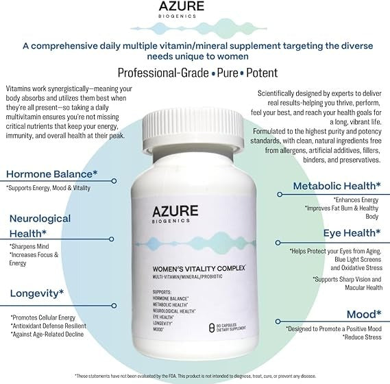 Comprehensive Women’s Daily Multivitamin/Mineral - Complete All in One High Strength Formula for Daily Essentials + Supports Longevity, Youthfulness, Mood, Hormone, Vision & Digestion Health*