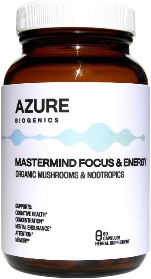 Organic Mushrooms & Nootropics Focus & Energy Formula - Lion’s Mane, Cordyceps, Ginkgo & Rhodiola - Supports Mental Clarity, Attention, Memory, Energy and Stamina* - 60 Capsules, 525 MG