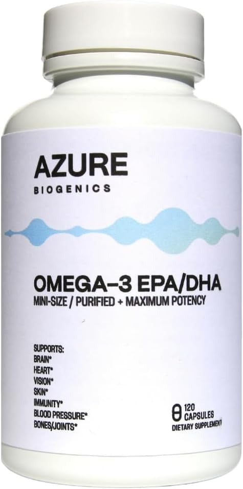 Omega-3 Fish Oil– High Potency EPA/DHA - Supports Brain, Heart, Vision, Skin, Immunity, Blood Pressure & Bones/Joint* - Molecularly Distilled, Ultra-Purified - 120 Easy to Swallow, Mini Softgels