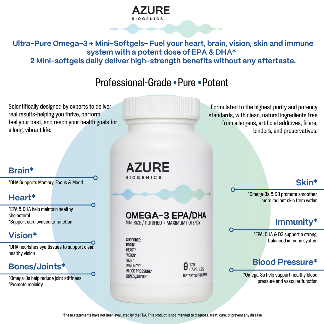 Omega-3 Fish Oil – High Potency EPA/DHA - Mini Softgels - Supports Brain, Heart, Vision, Skin, Immunity, Blood Pressure & Bones/Joint*